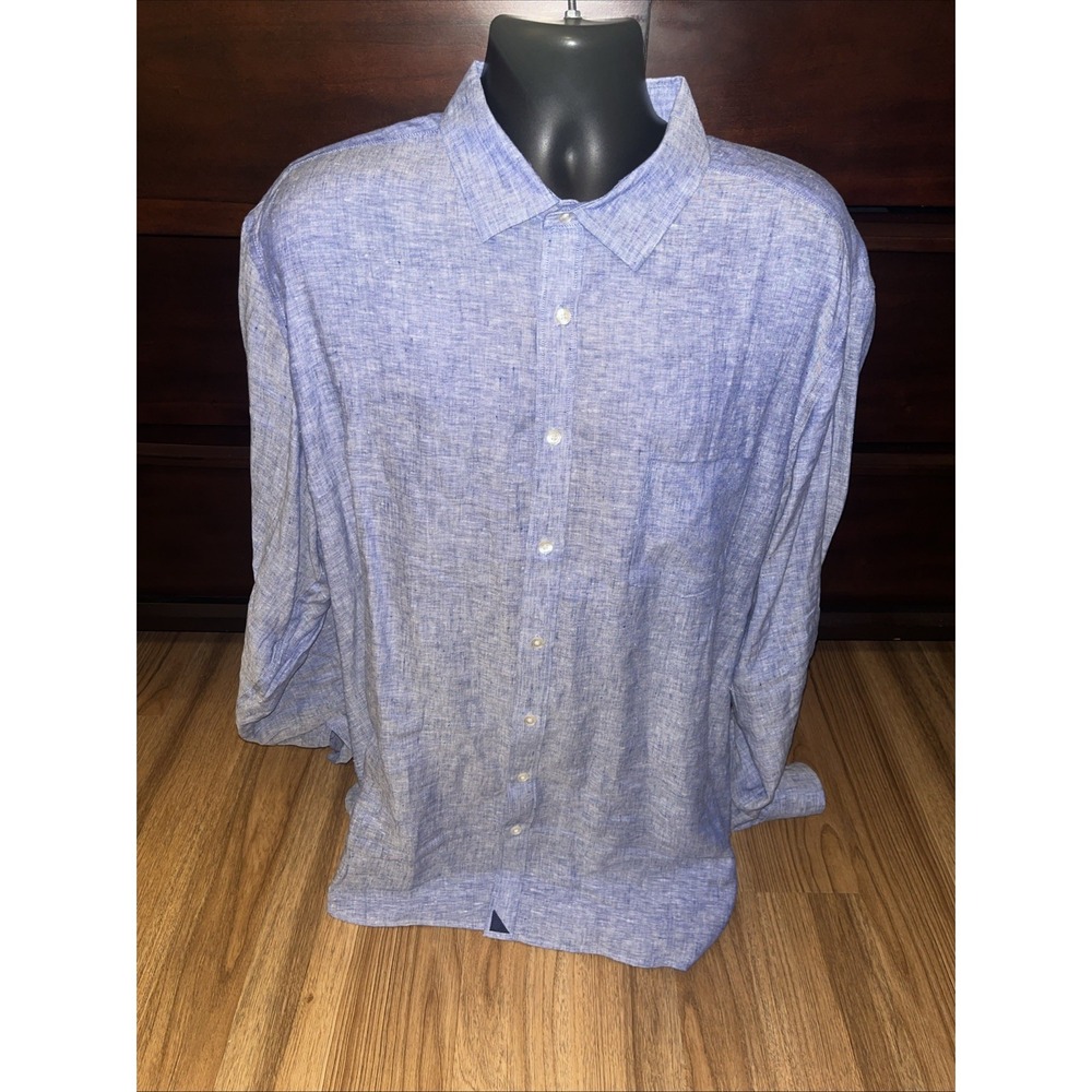 UNTUCKit Shirt Mens Size 3XLT Blue 100% Linen Wrinkle Resistant L/S Button Up